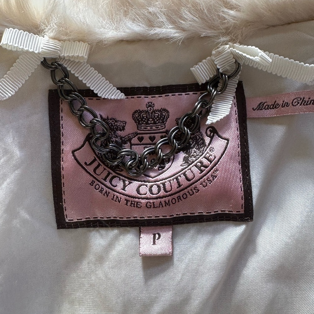 Juicy Couture Rare Cream Faux Fur Jacket With Leather Petite Excellent Condition - Picture 10 of 13